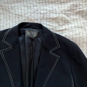 Lafayette 148 Contrast Stitch Navy Blazer